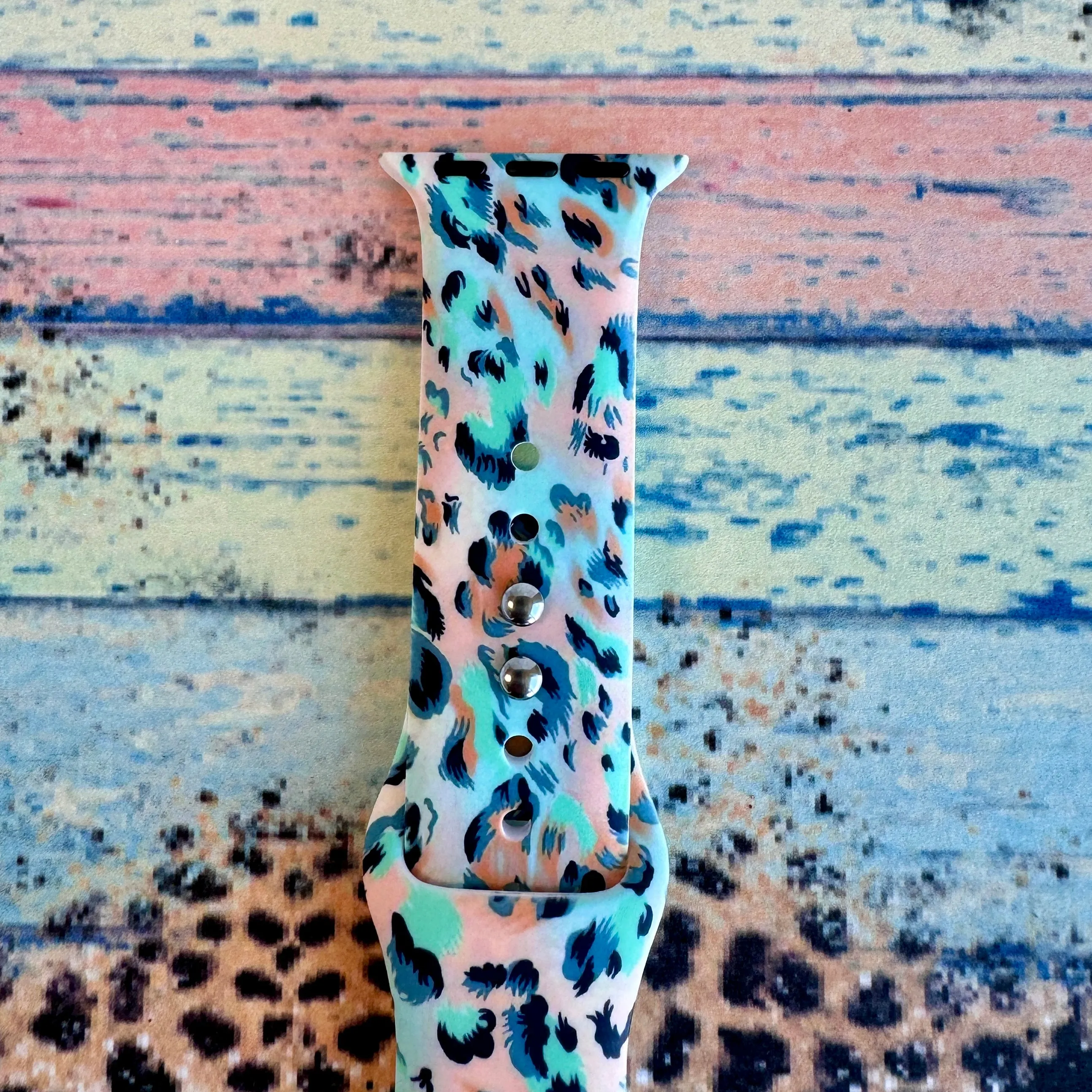 Wild Turquoise Leopard Print Silicone Band For Apple Watch