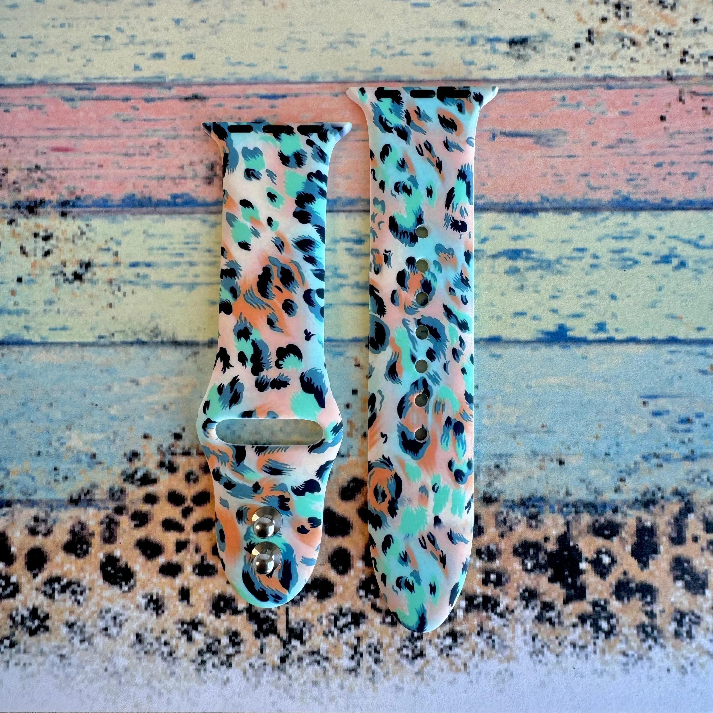 Wild Turquoise Leopard Print Silicone Band For Apple Watch