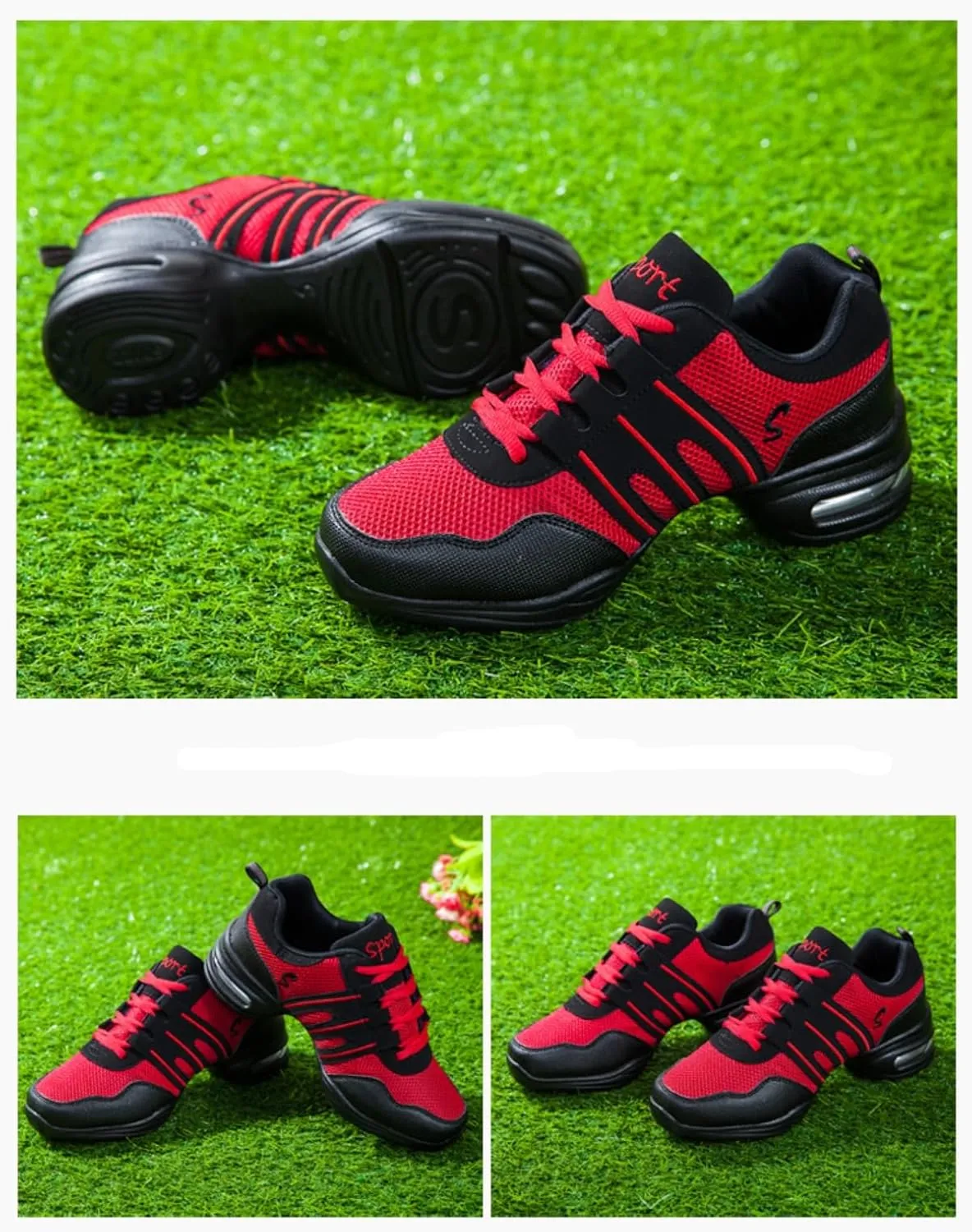 Women's Dance Walking Shoes Lace-up Sneakers - Air Cushion Split Sole Breathable Mesh Modern Jazz Shoes