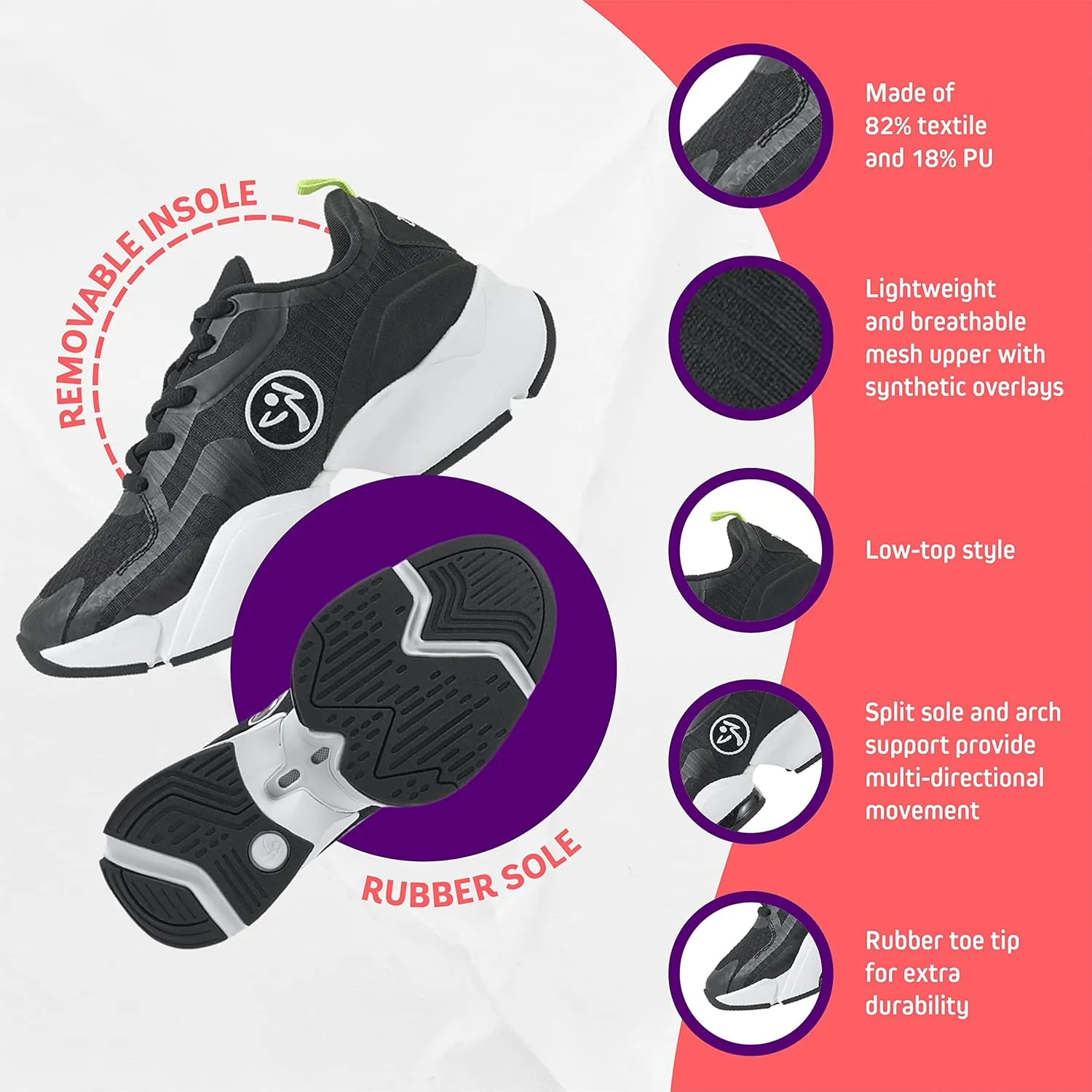 ZUMBA Womens Air Stomp Classic Athletic Shoes, Low-Top Dance Sneakers for Women