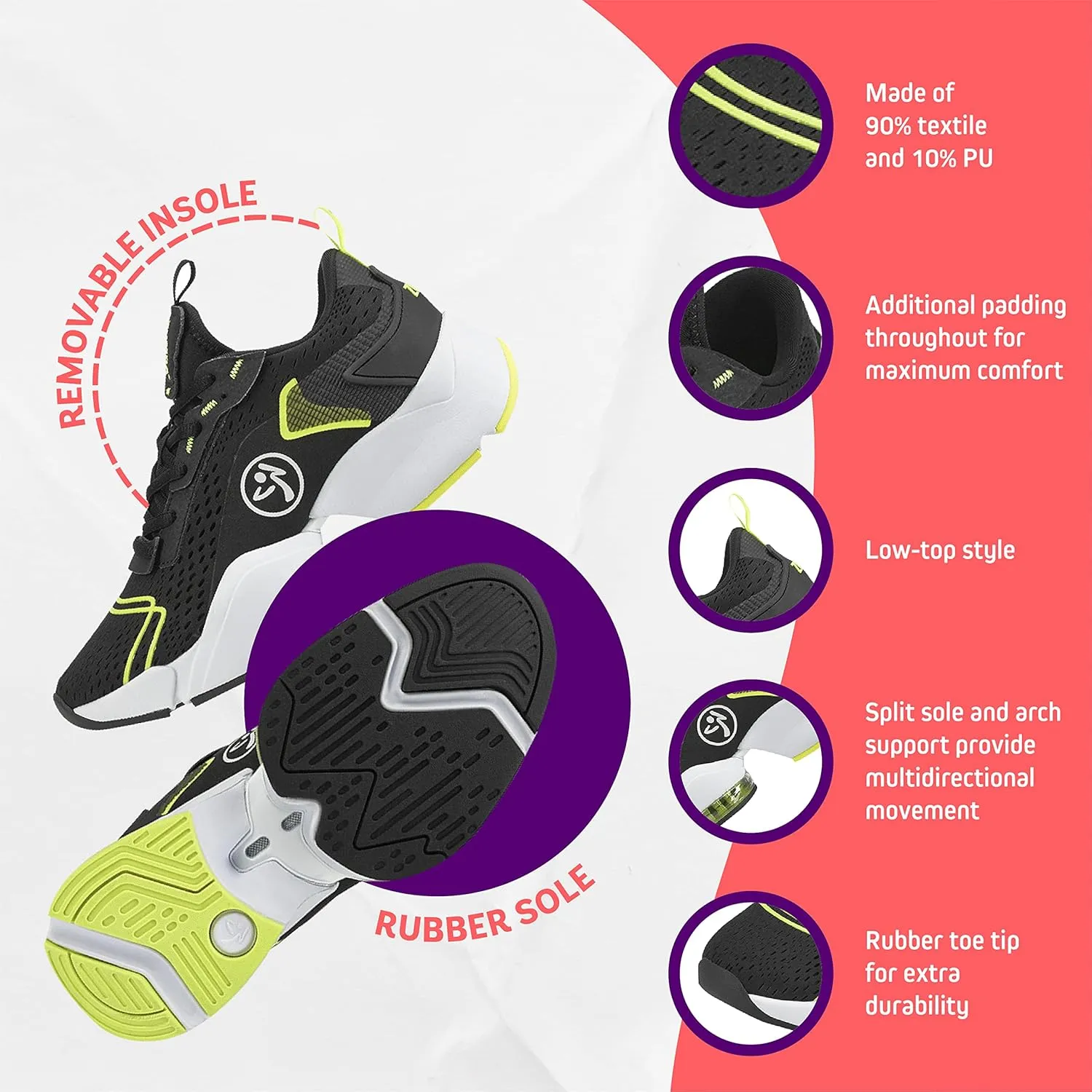 ZUMBA Womens Air Stomp Classic Athletic Shoes, Low-Top Dance Sneakers for Women