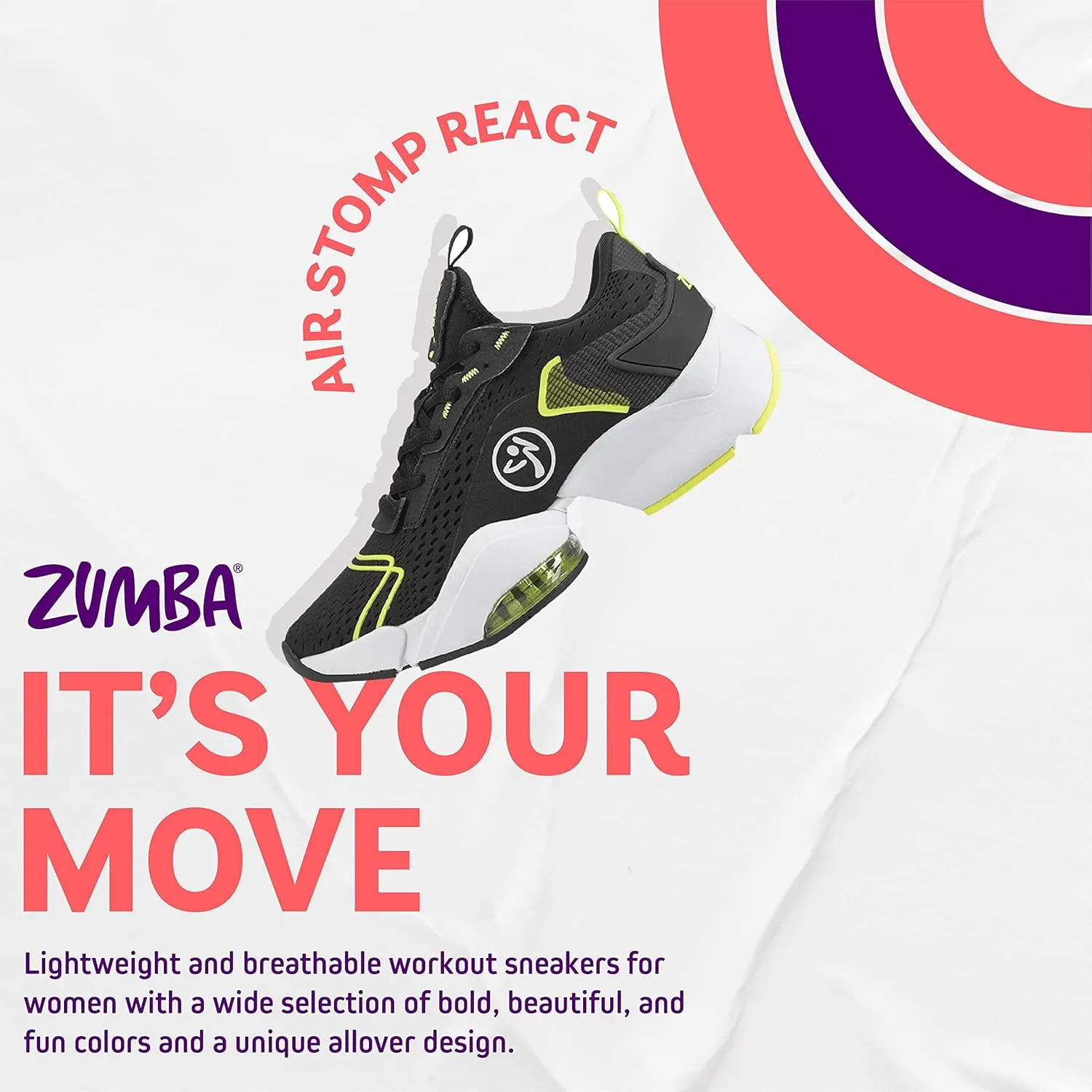 ZUMBA Womens Air Stomp Classic Athletic Shoes, Low-Top Dance Sneakers for Women